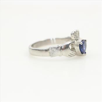 Platinum Diamond And Sapphire Claddagh Hands Ring