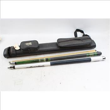 Players And Harvard Pool Cues In Case