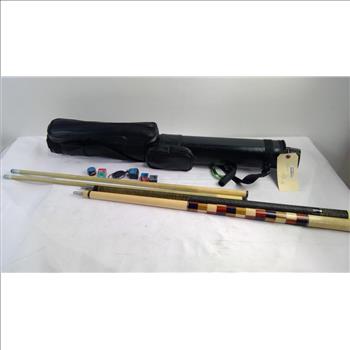 Pool Cues With Case, 2 Pieces