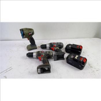 Porter Cable Drill/Drivers, Work Light, 3 Pieces With Battery Packs