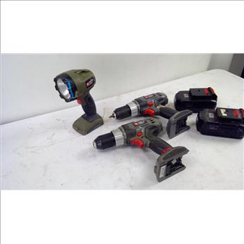 Porter Cable Drill/Drivers, Work Light, 3 Pieces With Battery Packs