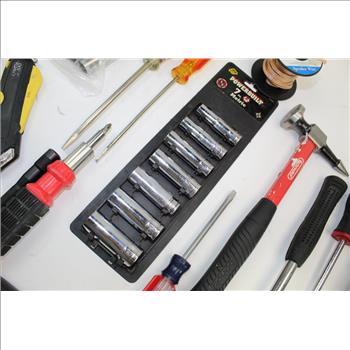 Powerbuilt Metric Sockets, Husky Cb 43 Ratchet, Screwdrivers, & More In Tool Box; 5+ Pieces