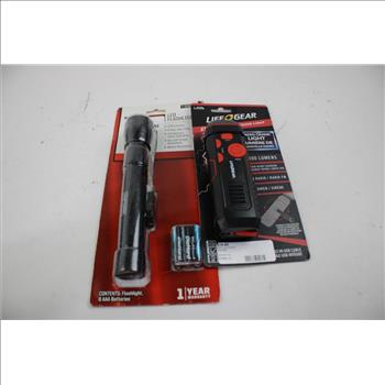 Radio Crank Light, Flashlight, Corded LED Work Light, And LED Ceiling Light, 4 Pieces