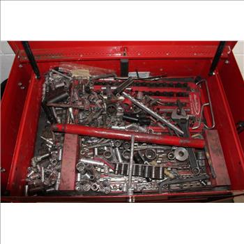 Red Snap-On Rolling Tool Box With Assorted Tools