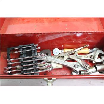 Red Toolbox With Husky Wrenches, Craftsman Socket And More Tools