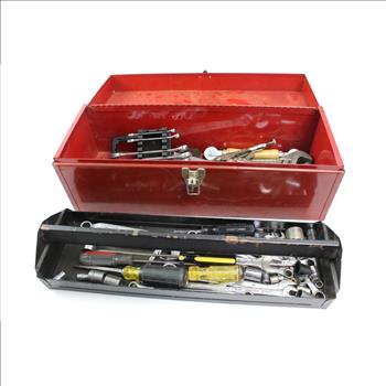 Red Toolbox With Husky Wrenches, Craftsman Socket And More Tools