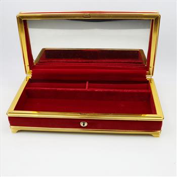 Red Velvet Trimmed Mirrored Lid Jewelry Box