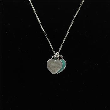 Return To Tiffany & Co Blue Double Heart Tag Pendant