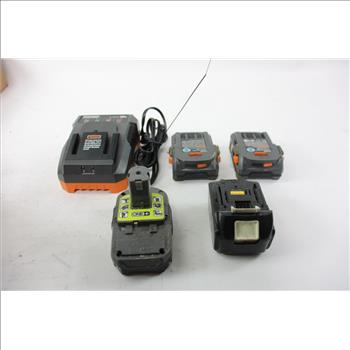 Ridgid Battery Charger And Batteries, 9 Pieces