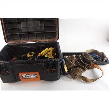 Ridgid Tool Box With Hammers, Wrench Cutters, Tape Measure And Common Rafter Conversion