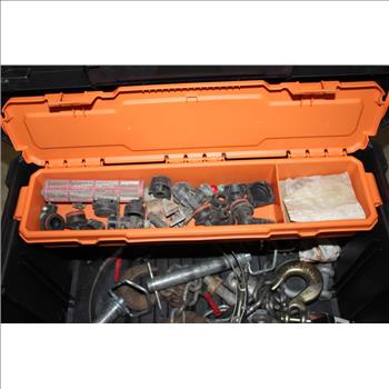 Ridgid Tool Box With Hart Drill, Yellow Straps, Drill Bits, And More