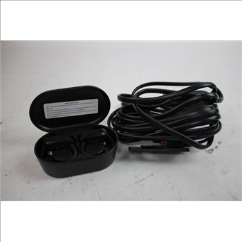 Ring Camera, Ring Stick Up Cam Plug-In, Cam Battery, And Wireless Earbuds, 4 Pieces