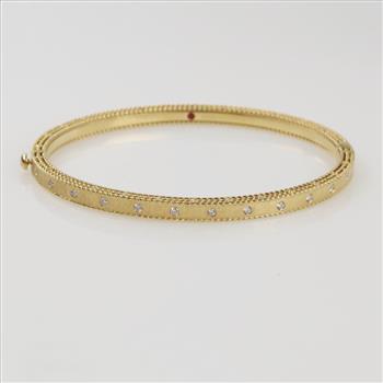Roberto Coin .26ct Diamond 18kt Gold Hinged Bangle Bracelet-Evaluated By Certified Gemologist