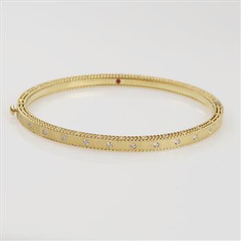 Roberto Coin .26ct Diamond 18kt Gold Hinged Bangle Bracelet-Evaluated By Certified Gemologist