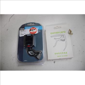 Rockville Studio Headphones, Guitar Capo, Lux Mini Slip-On Instrument Tuner, 3 Pieces