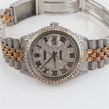 Rolex 5.68ctTW Diamond SS And 18kt Gold DateJust Watch - Evaluated By Certified Gemologist-AGS/GIA