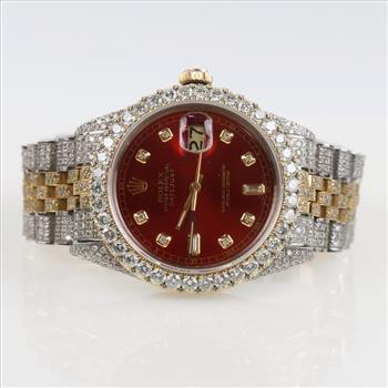 Rolex 7.15cts TW Diamond 18kt Gold Date Just Watch-Evaluated By Our Certified Gemologist-AGS/GIA