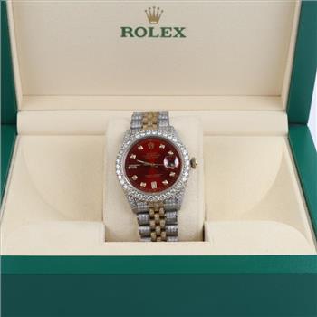 Rolex 7.15cts TW Diamond 18kt Gold Date Just Watch-Evaluated By Our Certified Gemologist-AGS/GIA