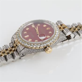 Rolex 7.15cts TW Diamond 18kt Gold Date Just Watch-Evaluated By Our Certified Gemologist-AGS/GIA