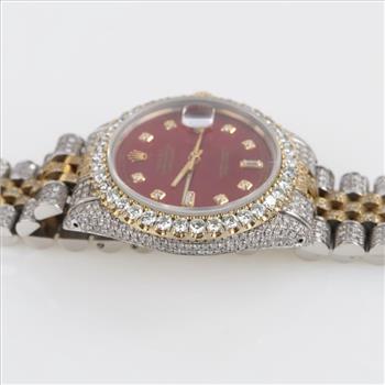 Rolex 7.15cts TW Diamond 18kt Gold Date Just Watch-Evaluated By Our Certified Gemologist-AGS/GIA
