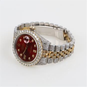 Rolex 7.15cts TW Diamond 18kt Gold Date Just Watch-Evaluated By Our Certified Gemologist-AGS/GIA