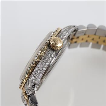 Rolex 7.15cts TW Diamond 18kt Gold Date Just Watch-Evaluated By Our Certified Gemologist-AGS/GIA