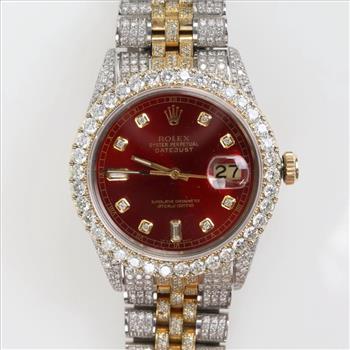 Rolex 7.15cts TW Diamond 18kt Gold Date Just Watch-Evaluated By Our Certified Gemologist-AGS/GIA