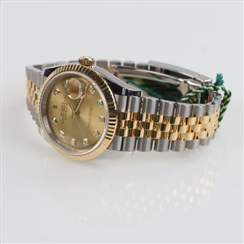 Rolex Date Just 18kt Gold Diamond Dial Watch-Evaluated By Our Certified Gemologist-AGS/GIA