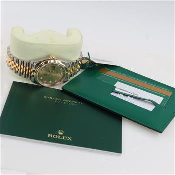 Rolex Date Just 18kt Gold Diamond Dial Watch-Evaluated By Our Certified Gemologist-AGS/GIA