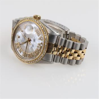 Rolex DateJust 0.60ct TW Diamond 18kt Gold Accent Watch- Evaluated By Certified Gemologist-AGS/GIA