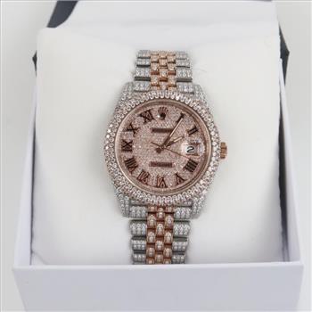 Rolex DateJust 8.53ctTW Diamond Stainless 18kt Rose Gold Watch - Evaluated By Certified Gemologist