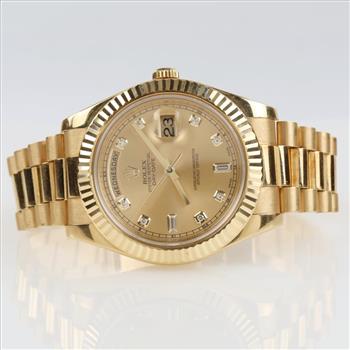Rolex Oyster Perpetual Day-Date 18kt Gold Watch -Evaluated By Our Certified Gemologist-AGS/GIA