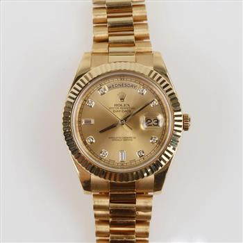 Rolex Oyster Perpetual Day-Date 18kt Gold Watch -Evaluated By Our Certified Gemologist-AGS/GIA