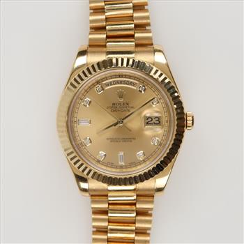 Rolex Oyster Perpetual Day-Date 18kt Gold Watch -Evaluated By Our Certified Gemologist-AGS/GIA