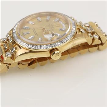 Rolex President 15.26ctTW Diamond 18kt Yellow Gold Watch-Evaluated By Certified Gemologist-AGS/GIA