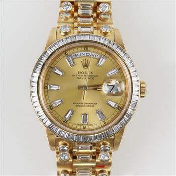 Rolex President 15.26ctTW Diamond 18kt Yellow Gold Watch-Evaluated By Certified Gemologist-AGS/GIA