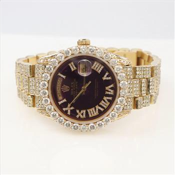 Rolex President 17.44cts TW Diamond 18kt Gold Watch-Evaluated By Our Certified Gemologist-AGS/GIA