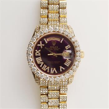 Rolex President 17.44cts TW Diamond 18kt Gold Watch-Evaluated By Our Certified Gemologist-AGS/GIA
