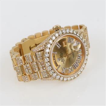 Rolex President 8.62cts TW Diamond 14kt Gold Watch-Evaluated By Our Certified Gemologist-AGS/GIA
