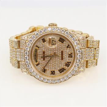 Rolex President Iced-Out 8.12 Cts TW 18Kt Gold Watch Evaluated By Our Certified Gemologist-AGS/GIA