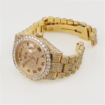 Rolex President Iced-Out 8.12 Cts TW 18Kt Gold Watch Evaluated By Our Certified Gemologist-AGS/GIA
