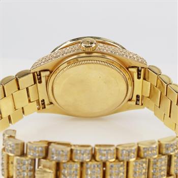Rolex President Iced-Out 8.12 Cts TW 18Kt Gold Watch Evaluated By Our Certified Gemologist-AGS/GIA