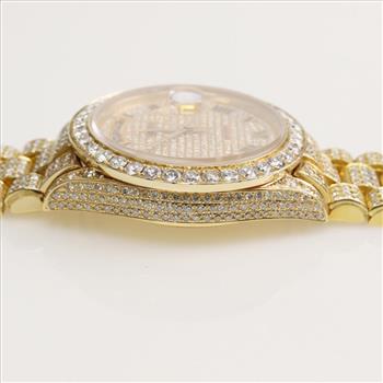Rolex President Iced-Out 8.12 Cts TW 18Kt Gold Watch Evaluated By Our Certified Gemologist-AGS/GIA
