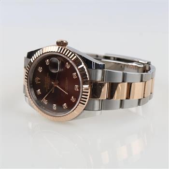 Rolex Stainless Steel 18kt Rose Gold Accent Datejust Watch-Evaluated by Certified Gemologist-AGS/GIA