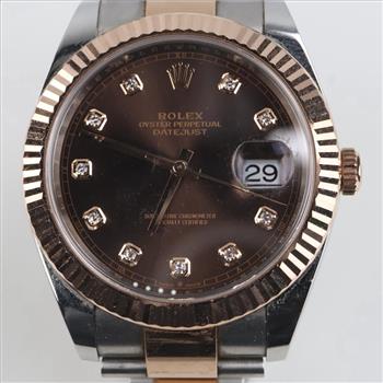 Rolex Stainless Steel 18kt Rose Gold Accent Datejust Watch-Evaluated by Certified Gemologist-AGS/GIA