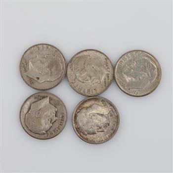 Roosevelt Silver Dimes, 5 Pieces