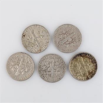 Roosevelt Silver Dimes, 5 Pieces