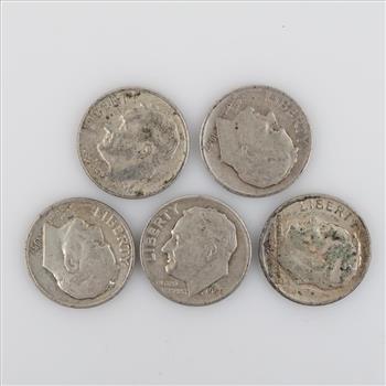Roosevelt Silver Dimes, 5 Pieces