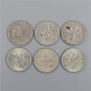 Roosevelt Silver Dimes, 6 Pieces