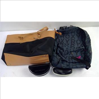 Roxy Backpack, Tan/Black Handbag, And Sunglasses, 4 Pieces